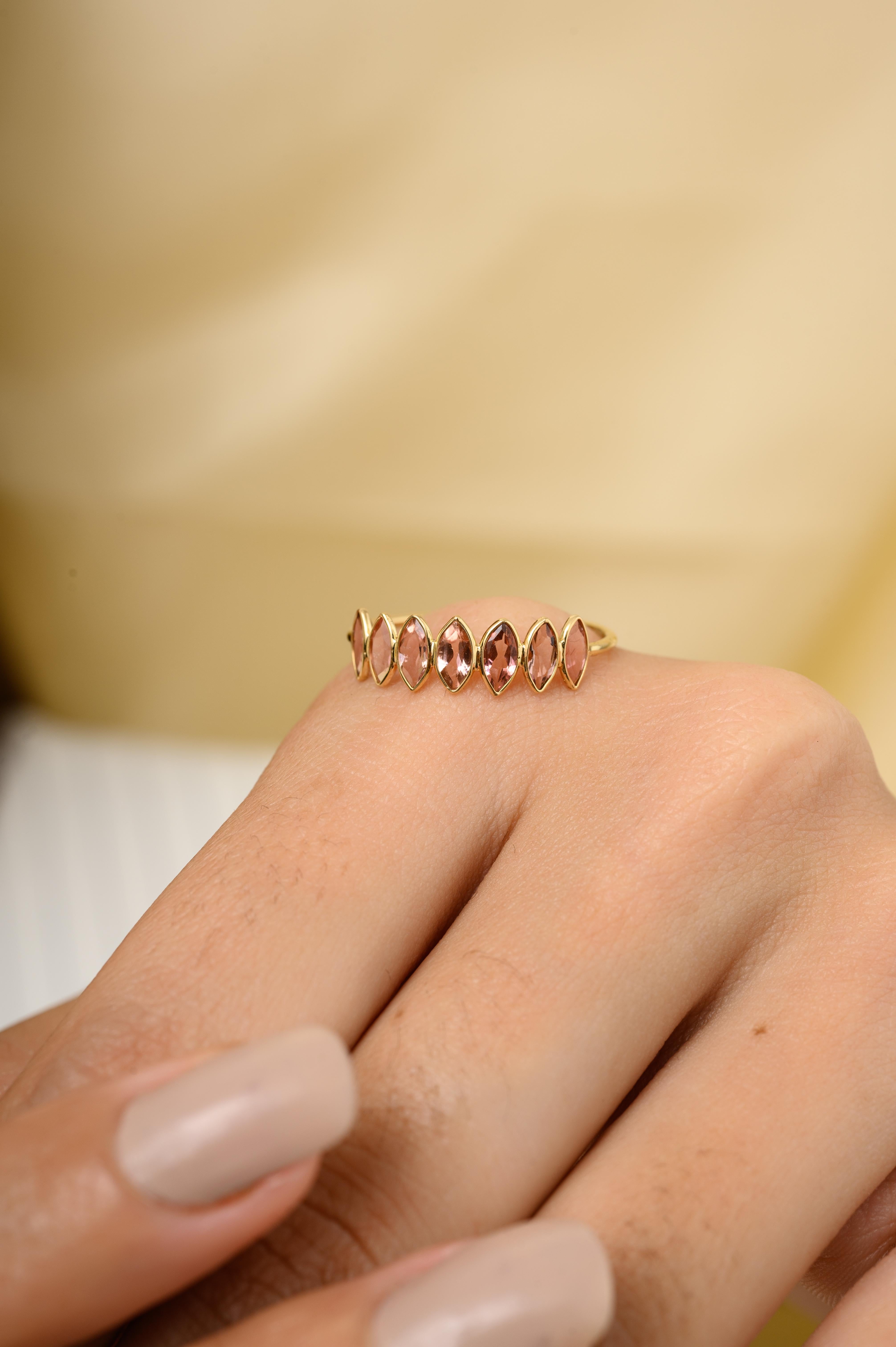 For Sale:  Stackable Pink Tourmaline Half Eternity Band Ring for Her in 18k Yellow Gold 4