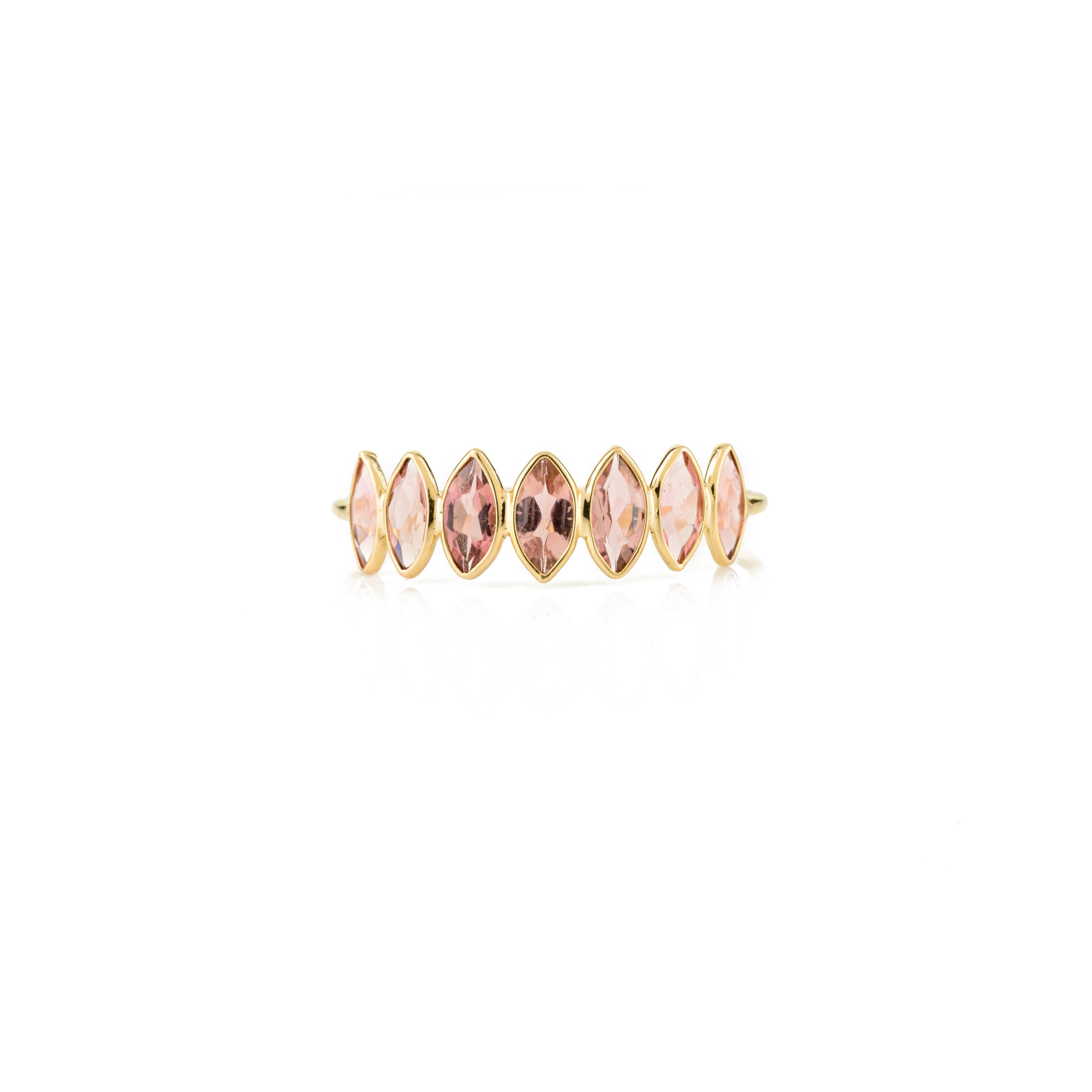 For Sale:  Stackable Pink Tourmaline Half Eternity Band Ring for Her in 18k Yellow Gold 8