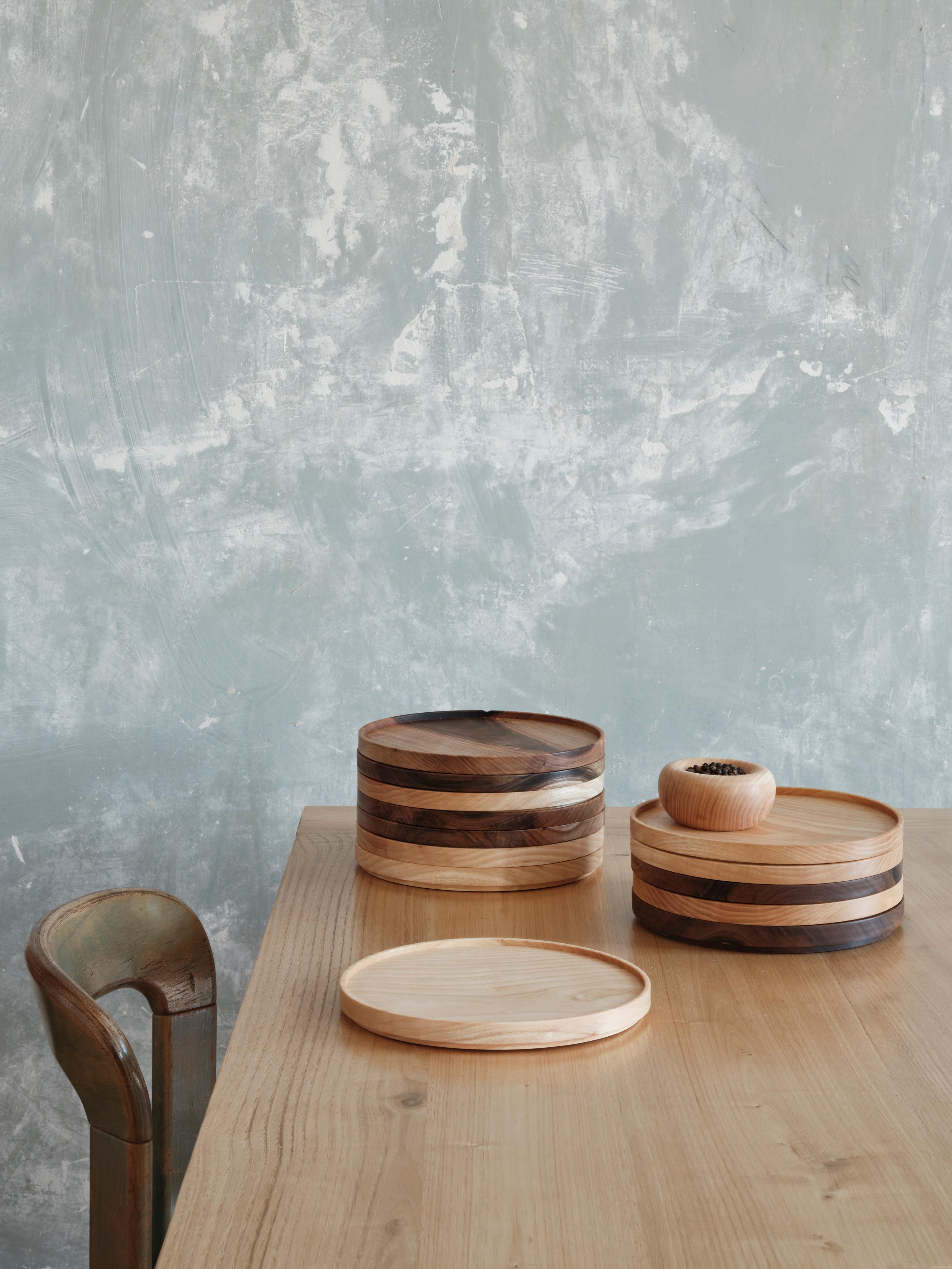 Minimalist Stackable Plates, ash wood, handmade in France, OROS Edition  For Sale