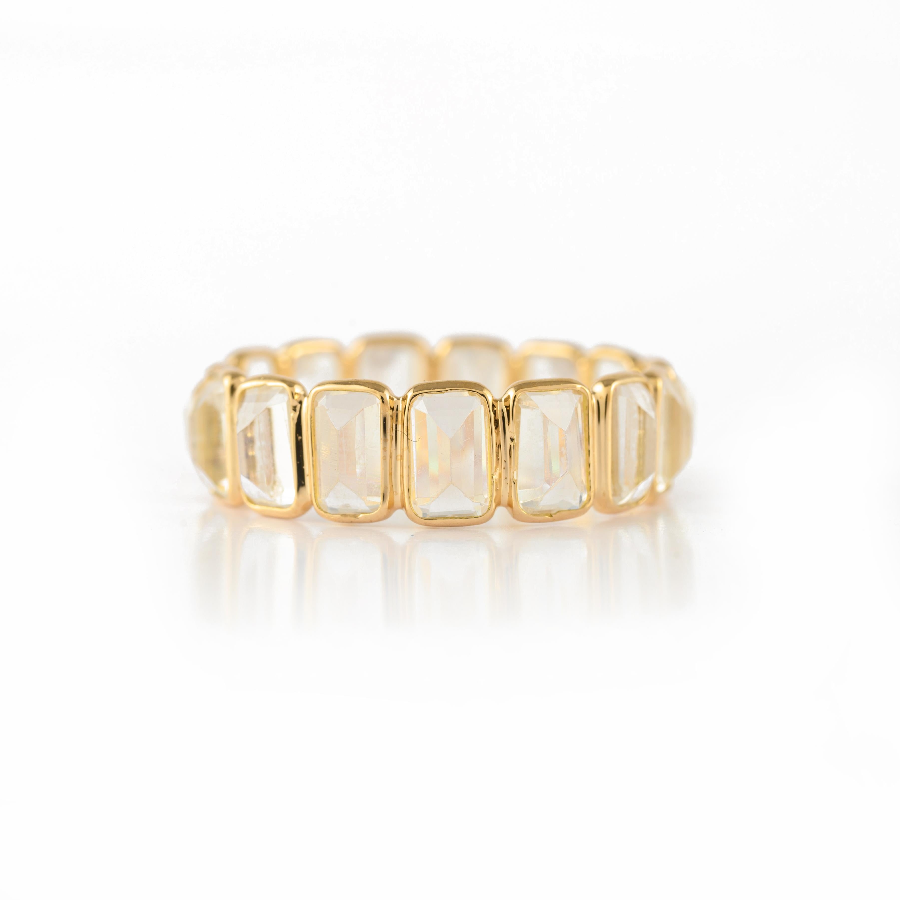 For Sale:  Stackable Rainbow Moonstone Modern Eternity Band Ring in 18k Solid Yellow Gold 3