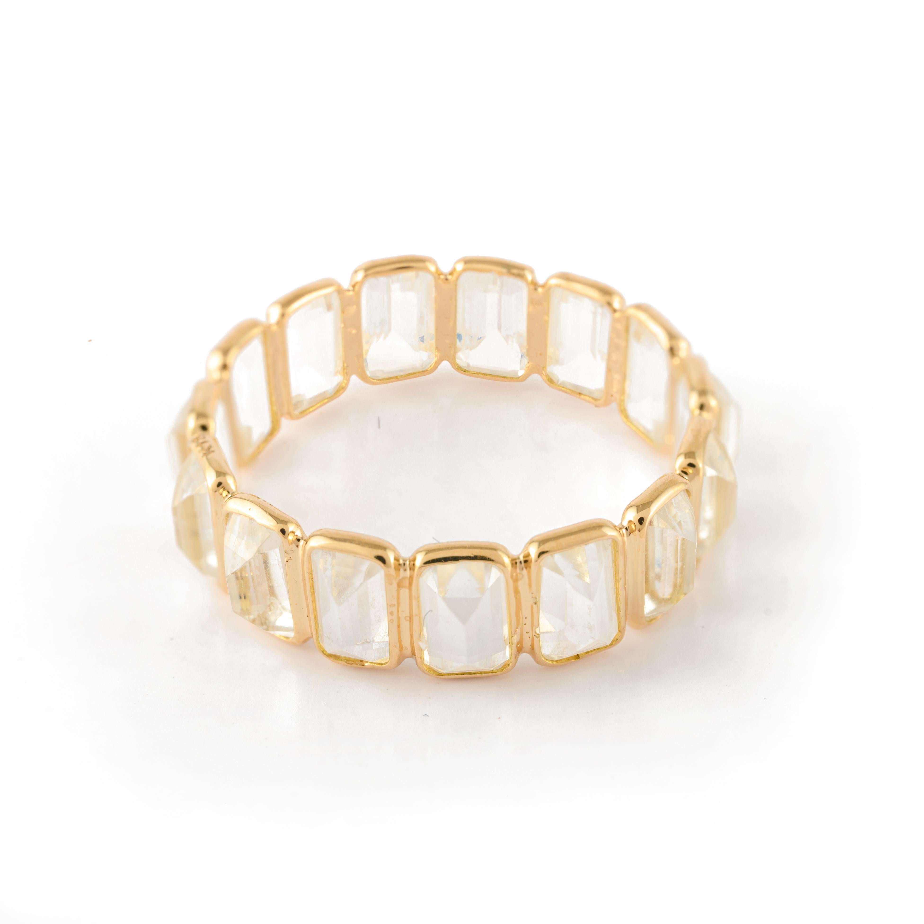 For Sale:  Stackable Rainbow Moonstone Modern Eternity Band Ring in 18k Solid Yellow Gold 6