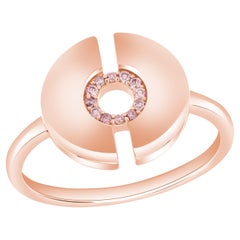 Stackable Ring Circular Disk with Argyle Pink Diamonds set 14k Rose Gold