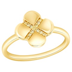 Stackable Ring Criss-Cross Yellow Diamond Floral Ring Design 14k Yellow Gold