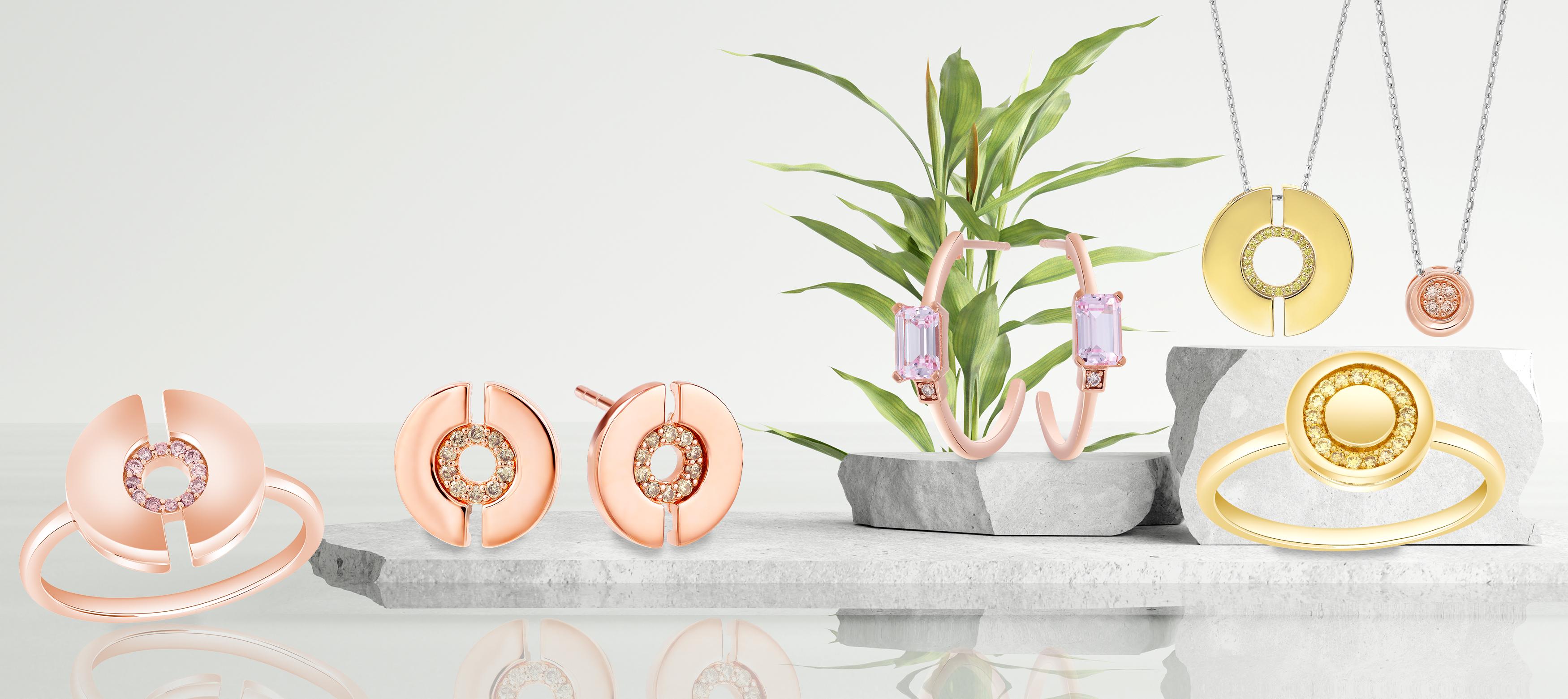 Stapelbare Ringscheiben aus 14 Karat Roségold mit rosa Argyle-Diamanten (Rundschliff) im Angebot