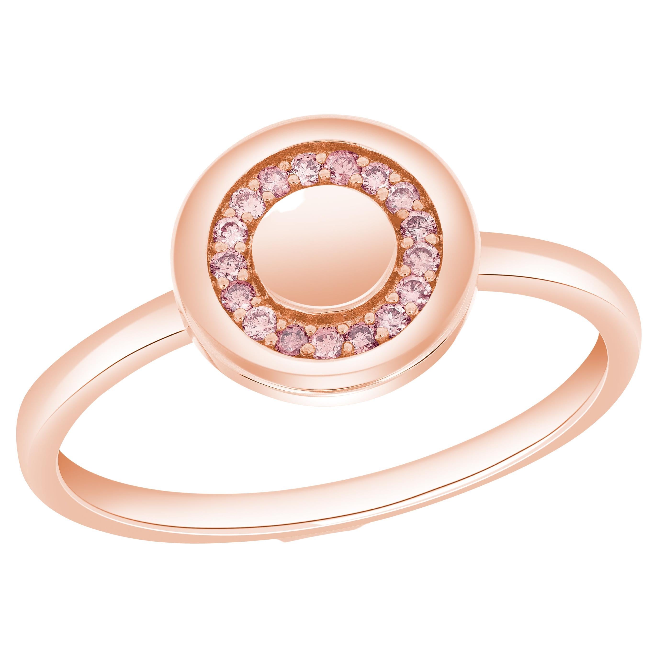 Stackable Ring Disk with Argyle Pink Diamonds set 14k Rose Gold For Sale