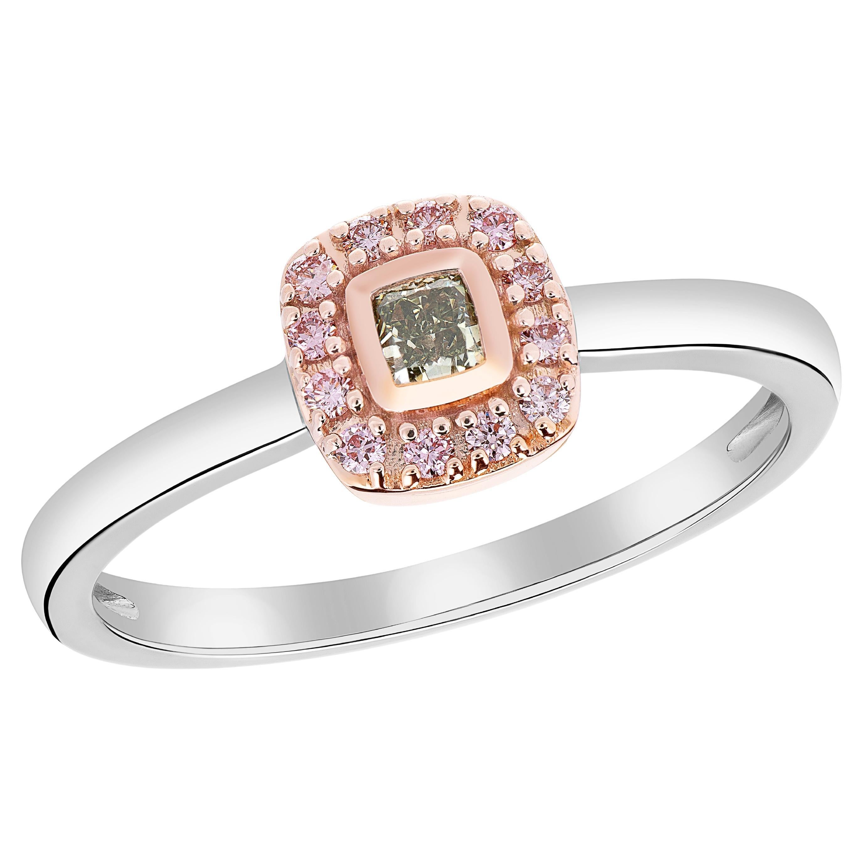 Stackable Ring Featuring .12 Carat Grayish-Green & Argyle Pink Diamond 14k Gold For Sale