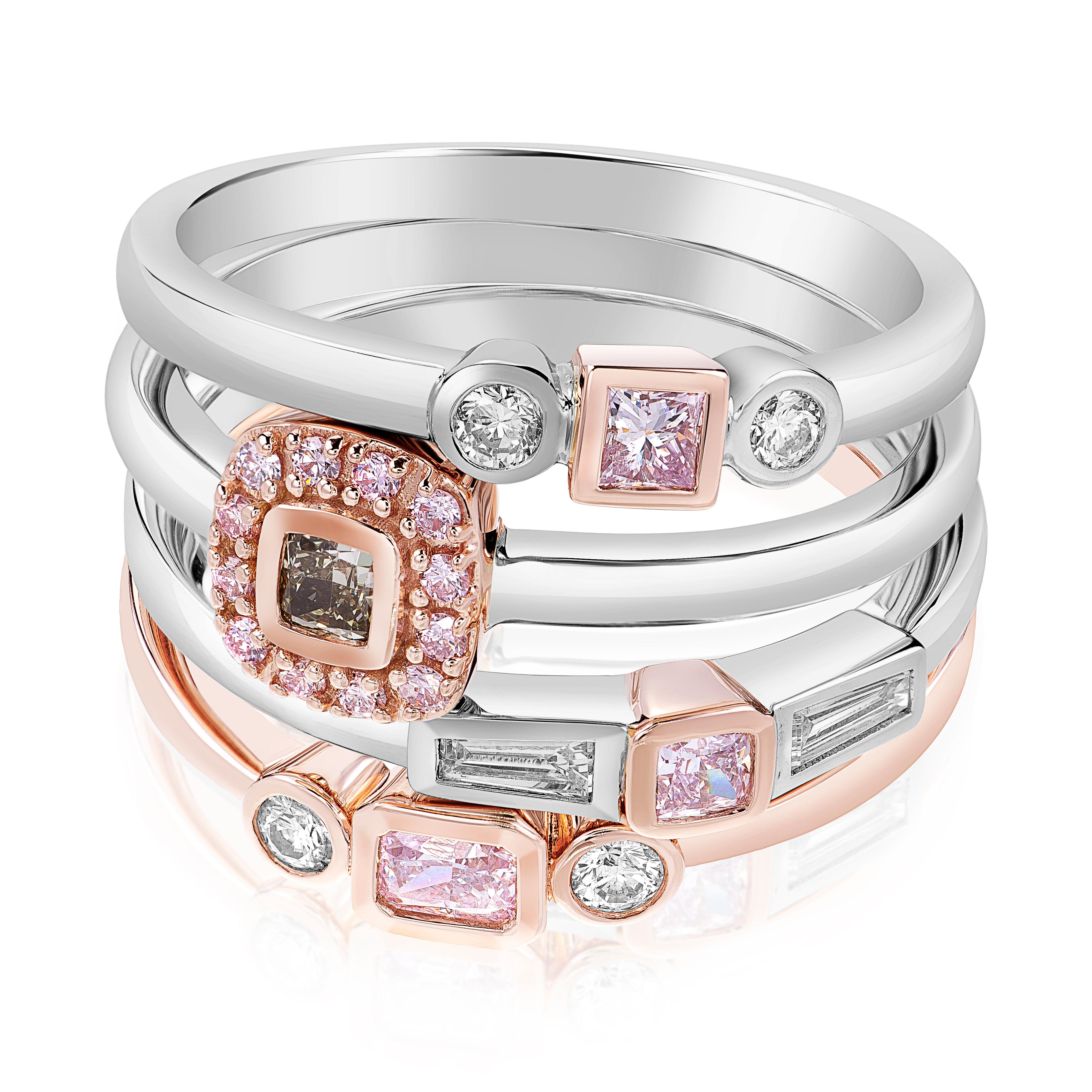 Stackable Ring Featuring .12 Carat Green & Argyle Pink Diamonds 14k Rose Gold 2