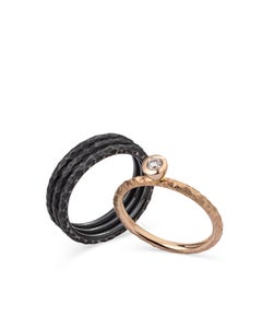 Stackable Ring Set of Four Rings Gold Ring with Diamond 3 Silver Rings