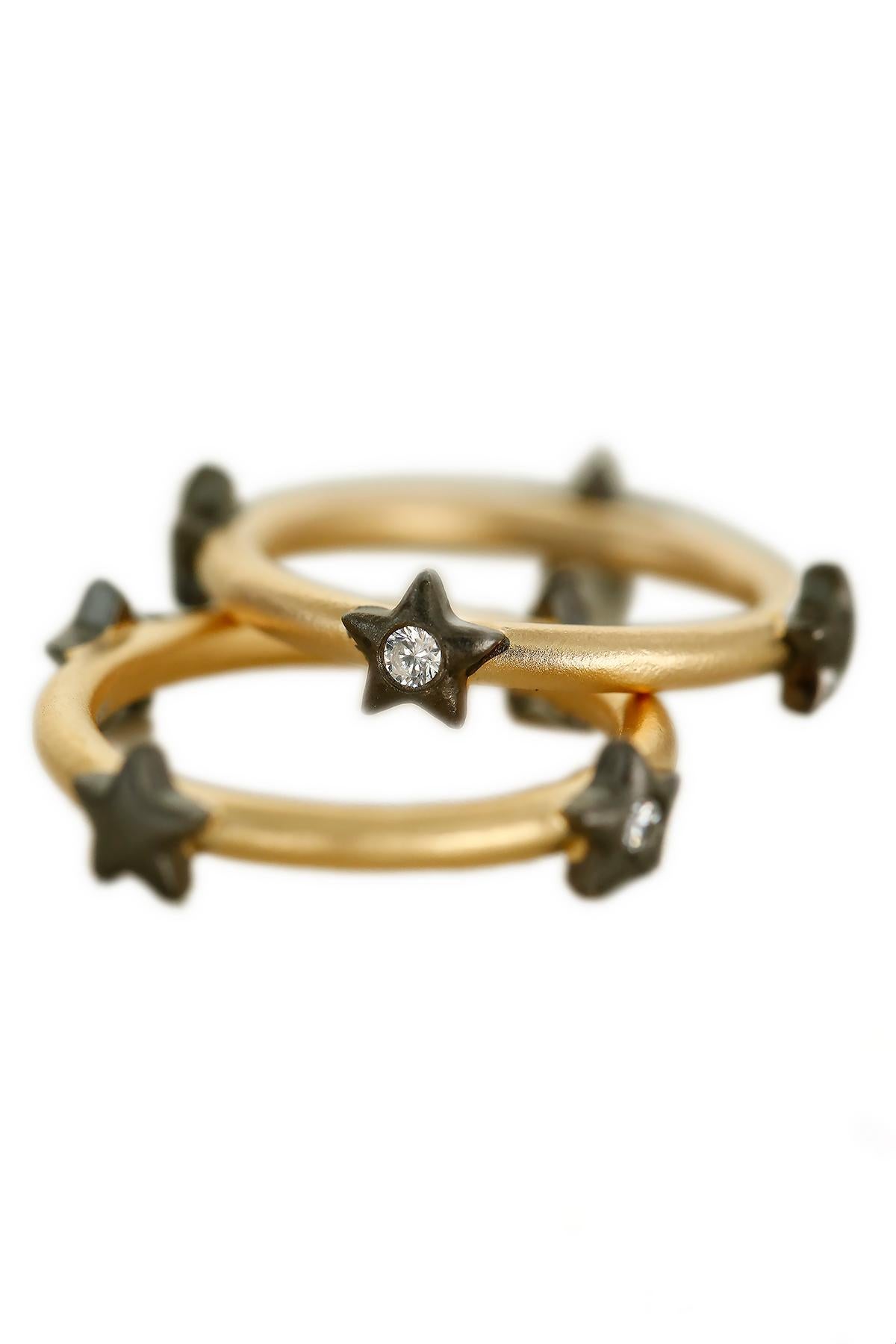 Round Cut Stackable Ring with Bezel Stars Vermeil Gold