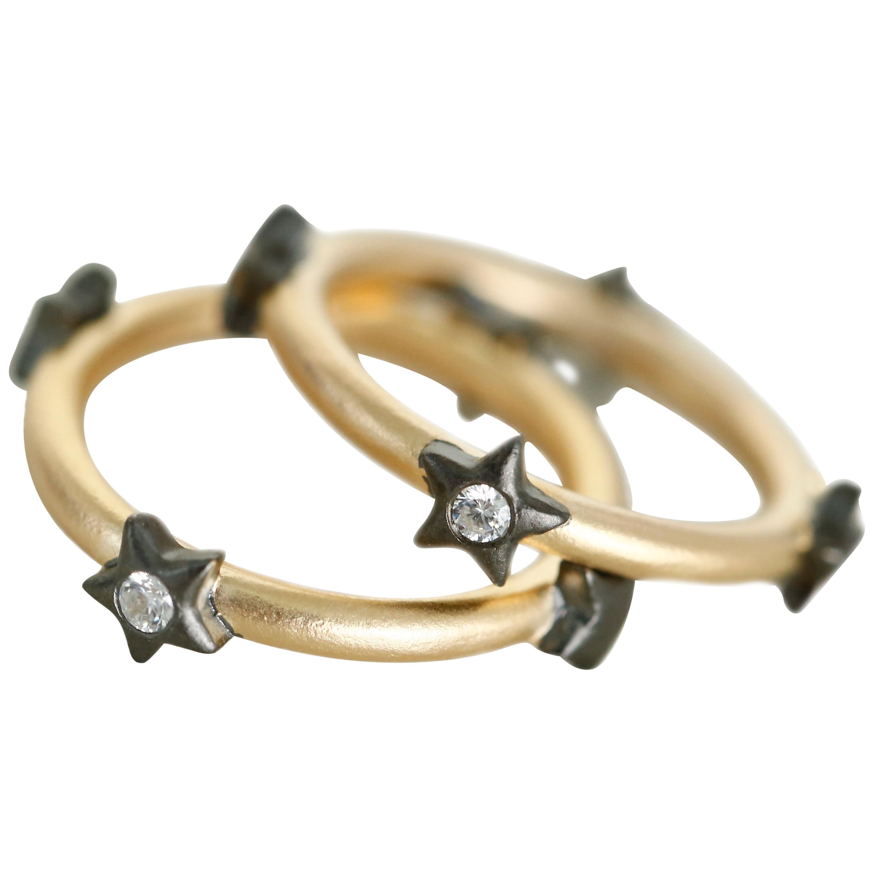 Stackable Ring with Bezel Stars Vermeil Gold