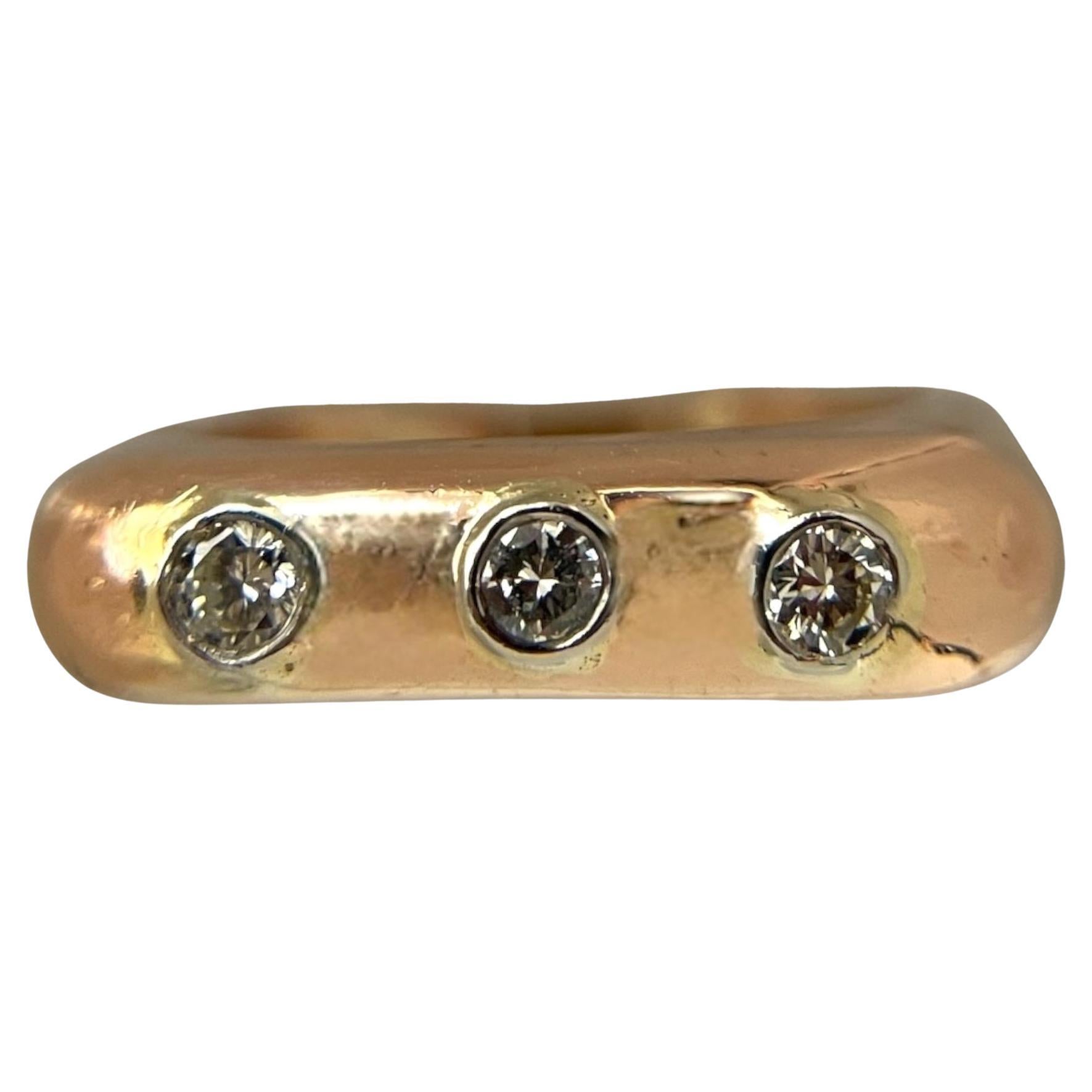 Stackable Rose Gold Band with Triple Diamond Detailing