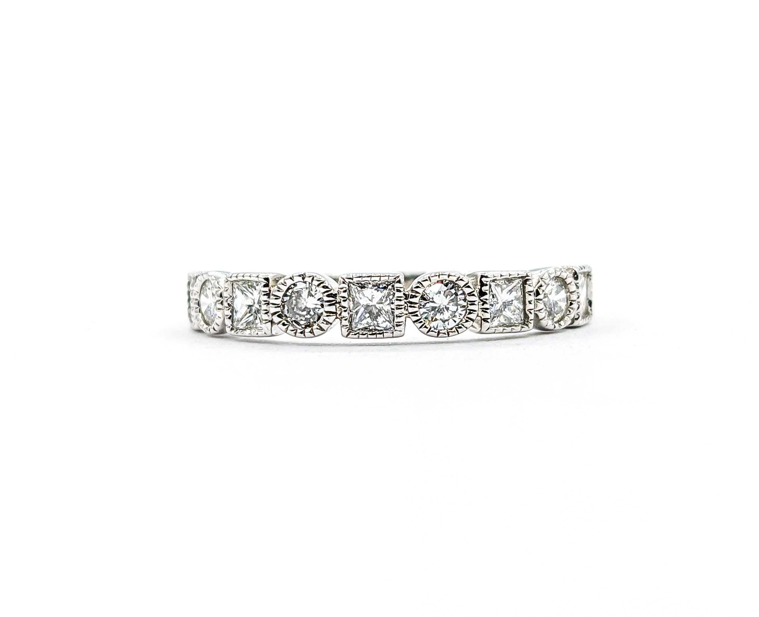 Stackable Round & Princess Diamond Ring In White Gold For Sale 4
