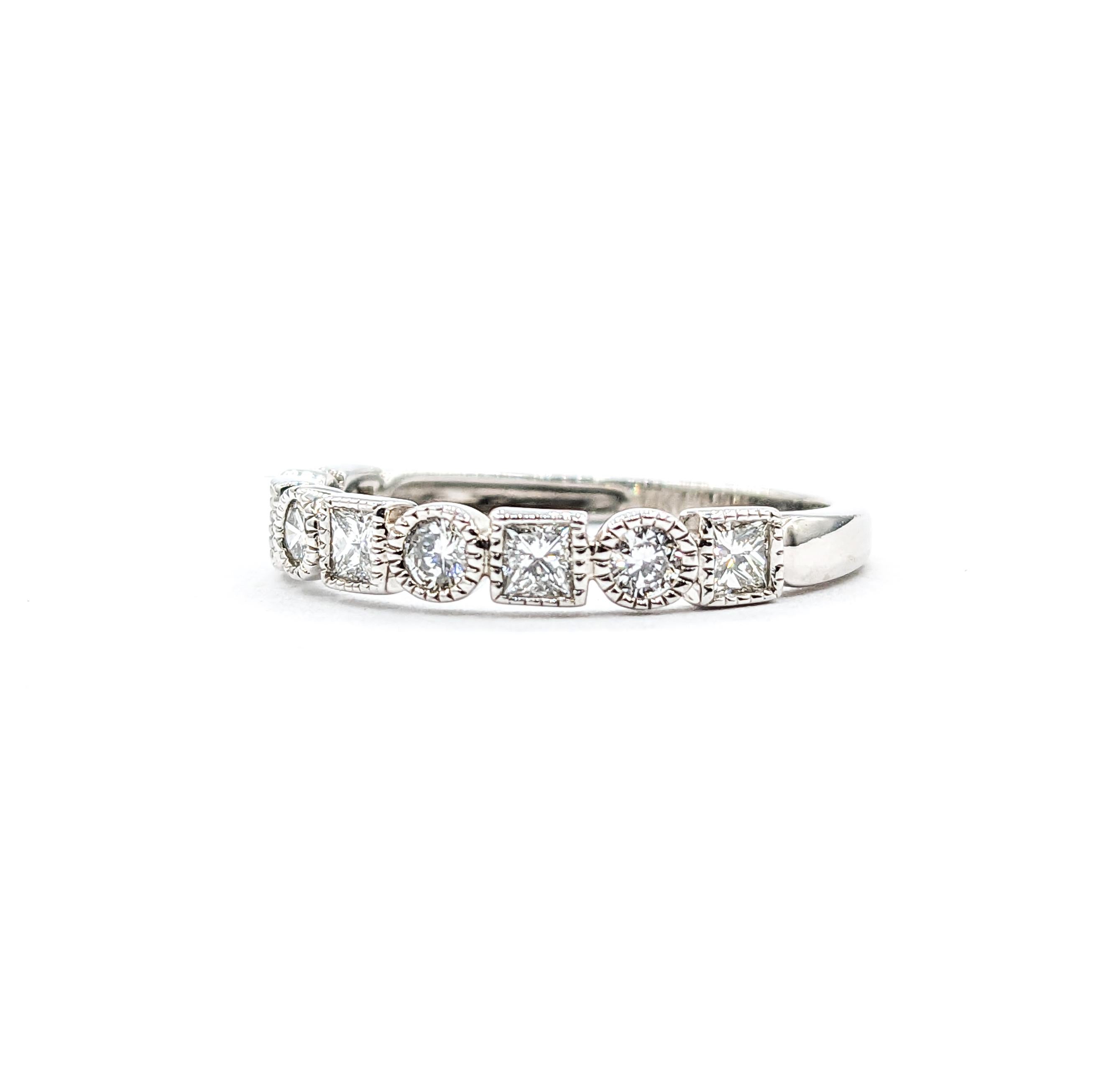 Stackable Round & Princess Diamond Ring In White Gold For Sale 3