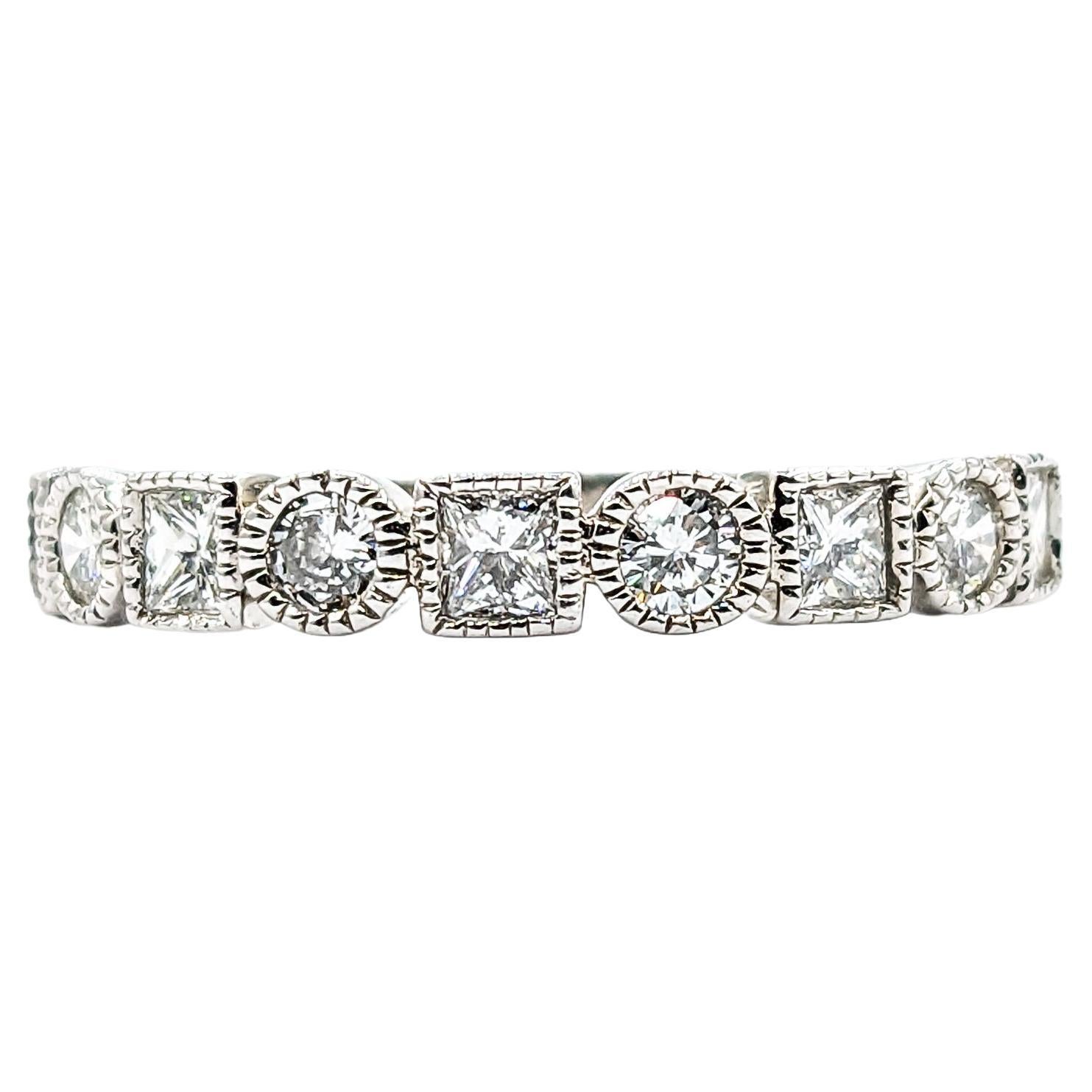 Stackable Round & Princess Diamond Ring In White Gold For Sale