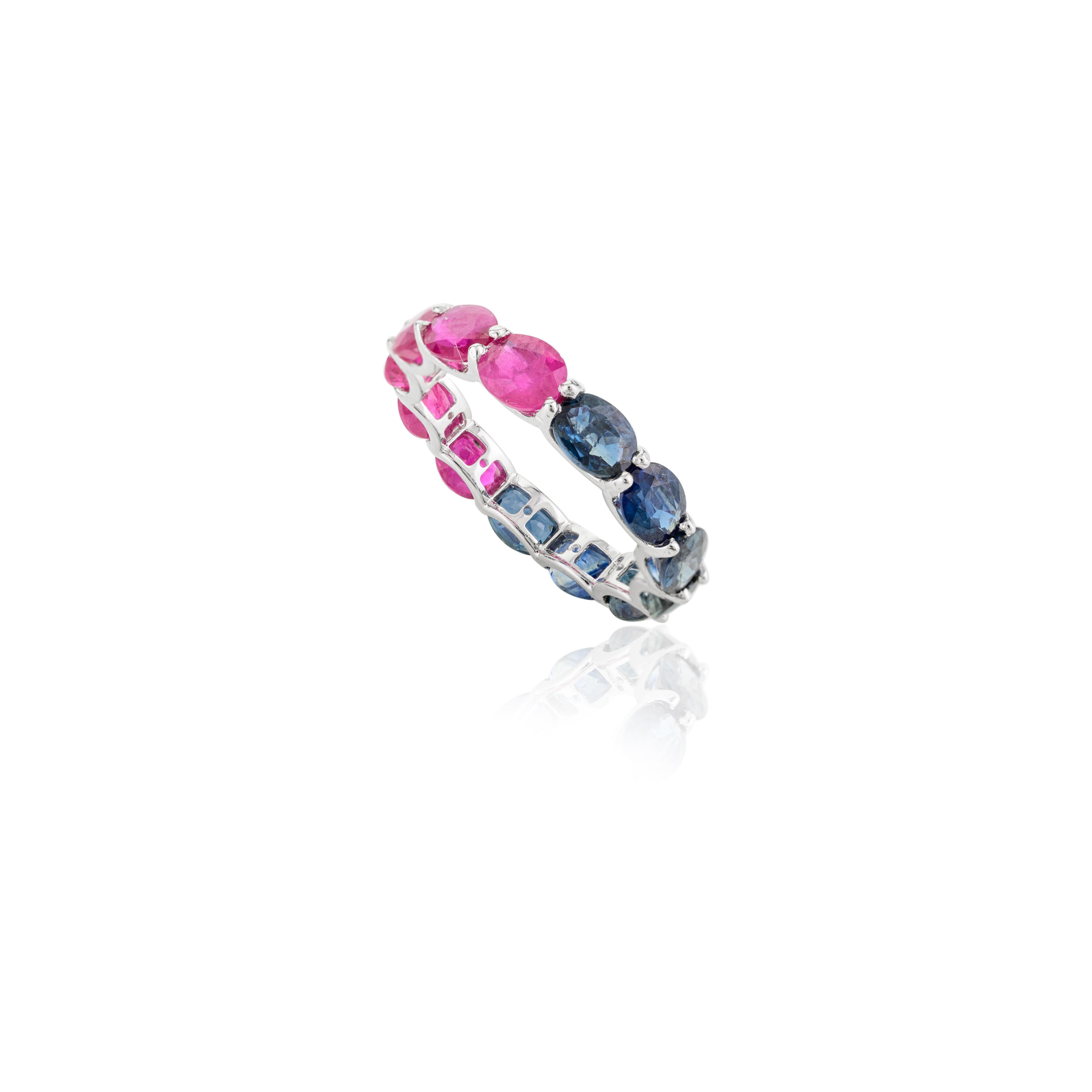 Im Angebot: Stapelbarer halber Rubin- und blauer Saphir-Ring aus 14k massivem Weißgold () 3