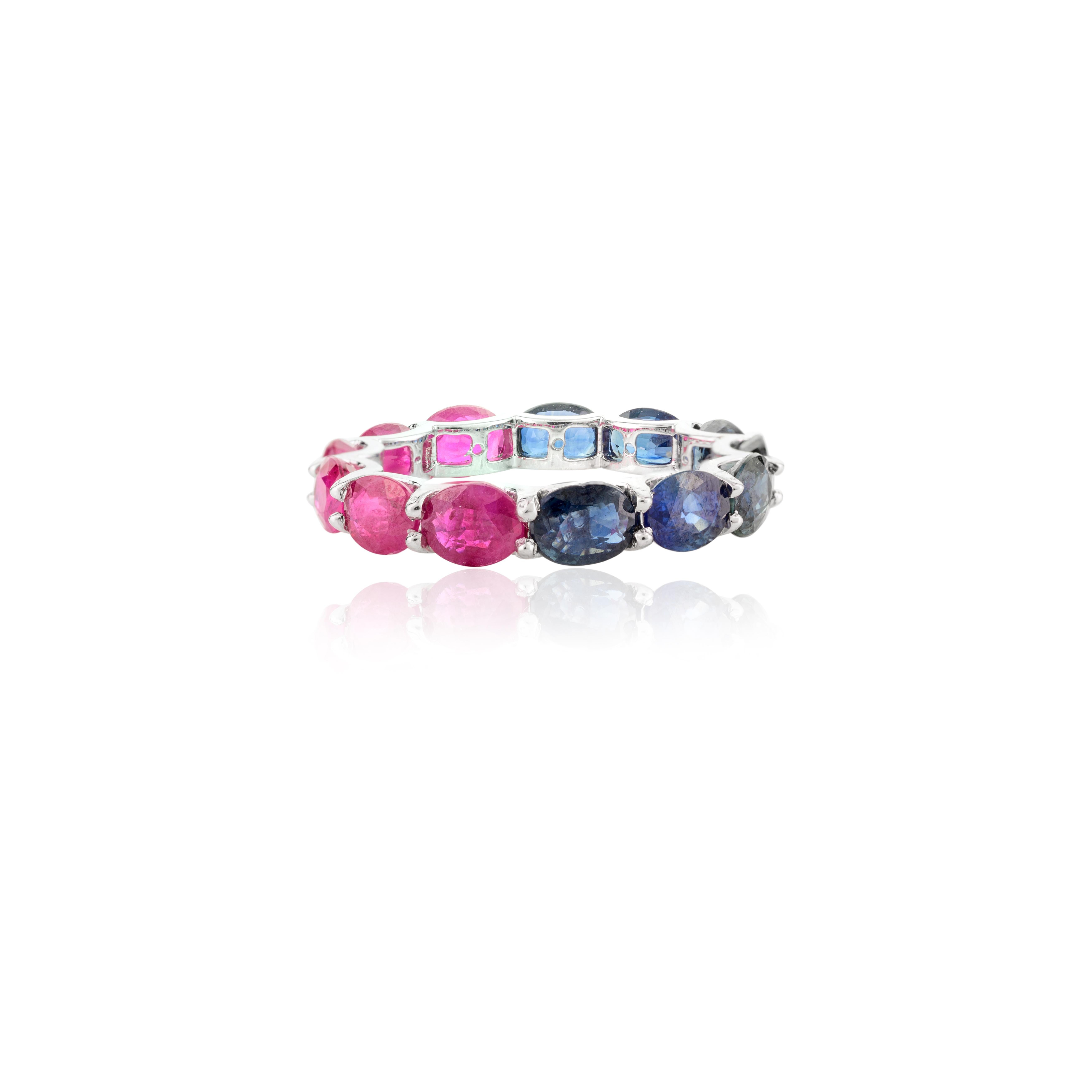 Im Angebot: Stapelbarer halber Rubin- und blauer Saphir-Ring aus 14k massivem Weißgold () 4