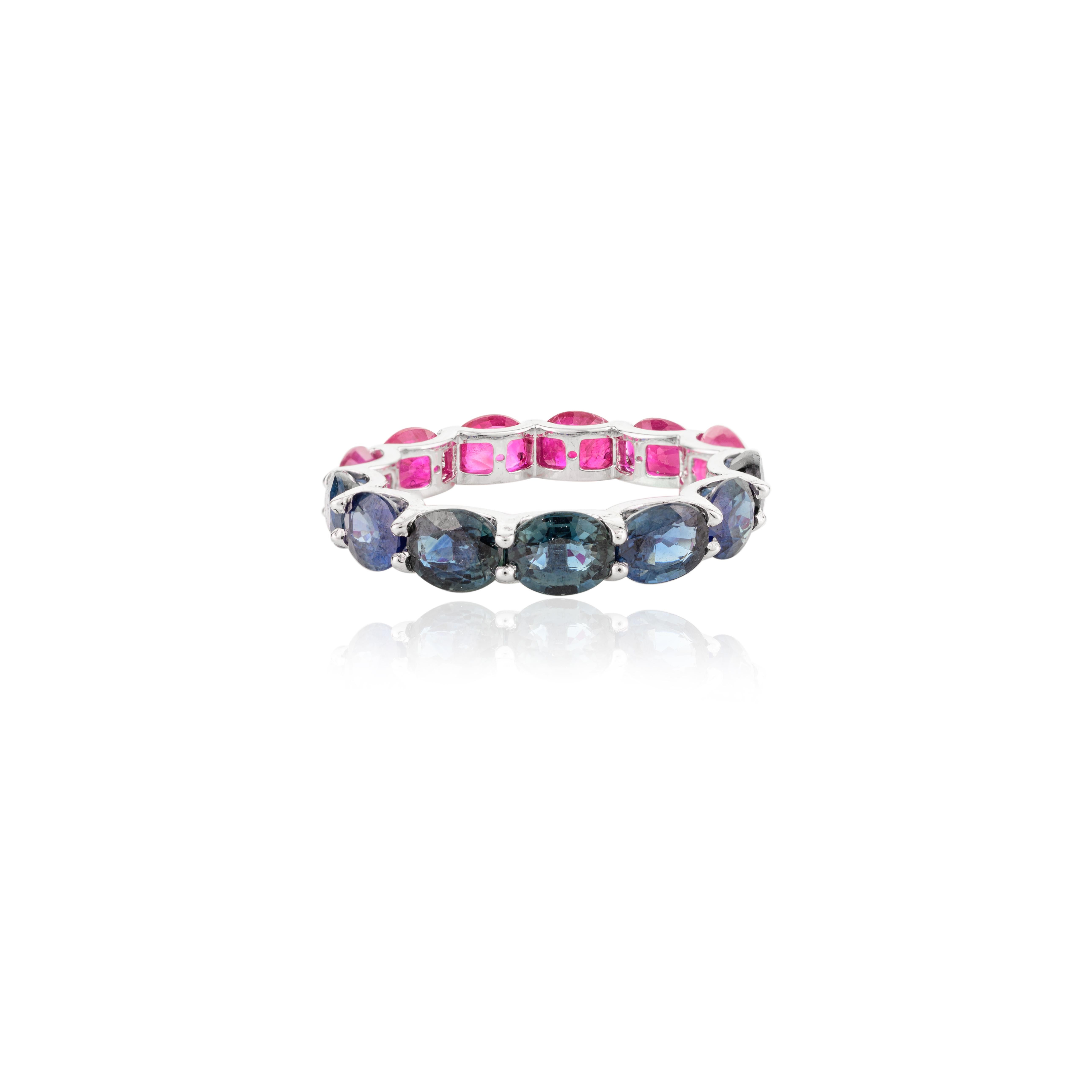 Im Angebot: Stapelbarer halber Rubin- und blauer Saphir-Ring aus 14k massivem Weißgold () 6