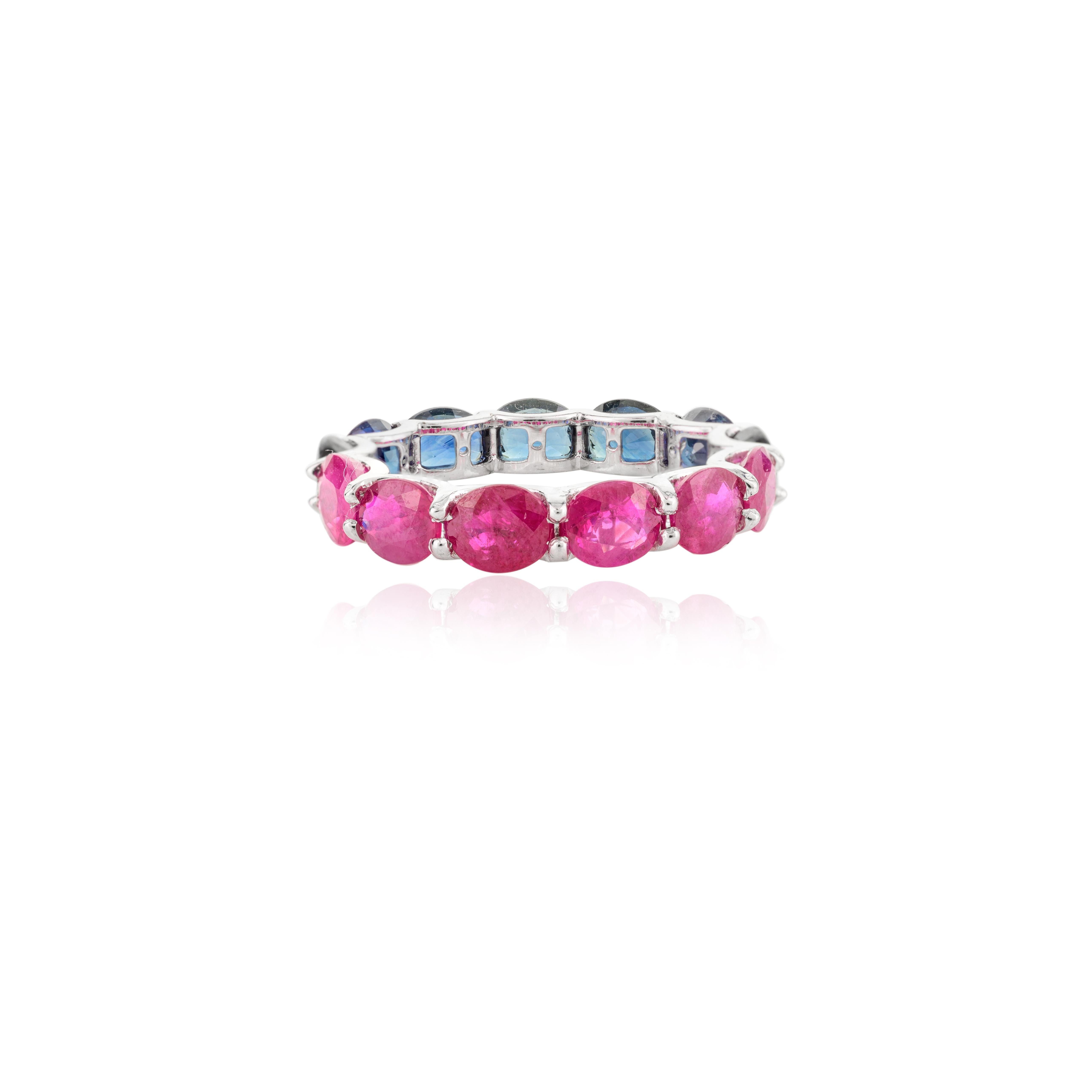 Im Angebot: Stapelbarer halber Rubin- und blauer Saphir-Ring aus 14k massivem Weißgold () 7