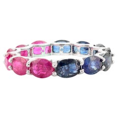 Stackable Ruby and Blue Sapphire Eternity Band Ring in 14k Solid White Gold