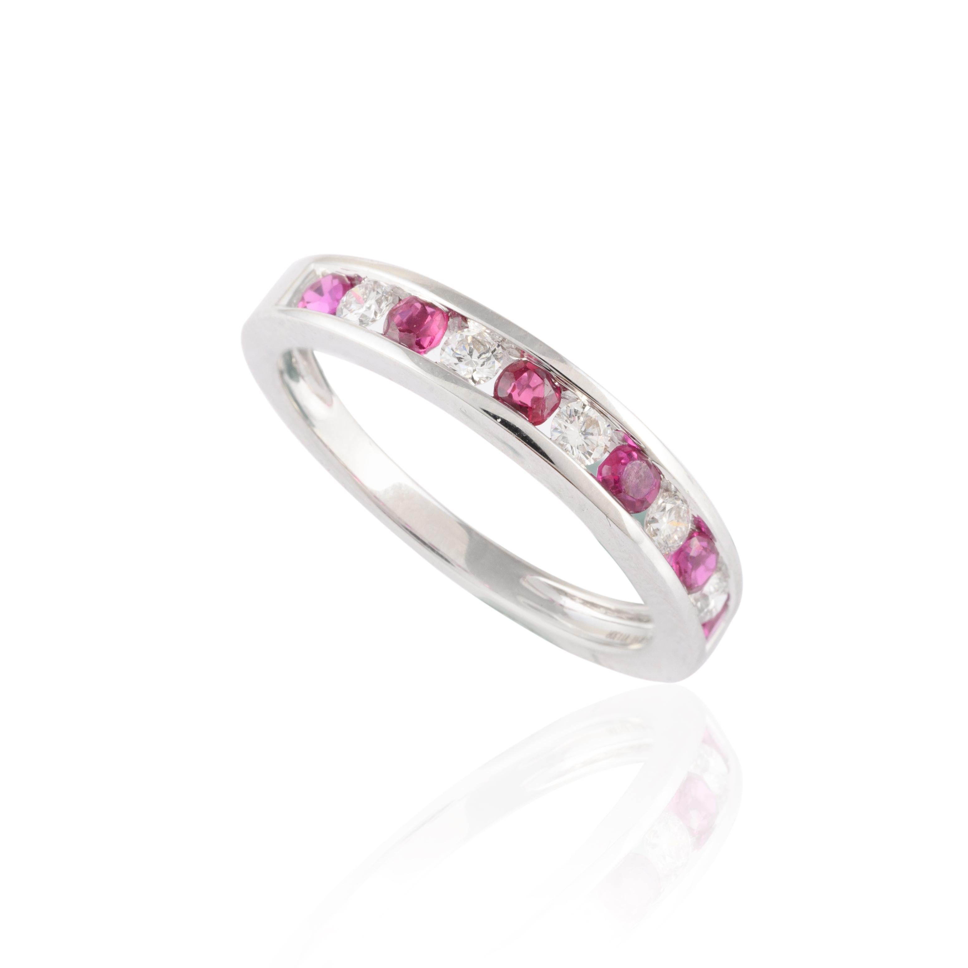 For Sale:  Stacking Ruby Diamond Band Ring in 18 Karat Solid White Gold For Women 7