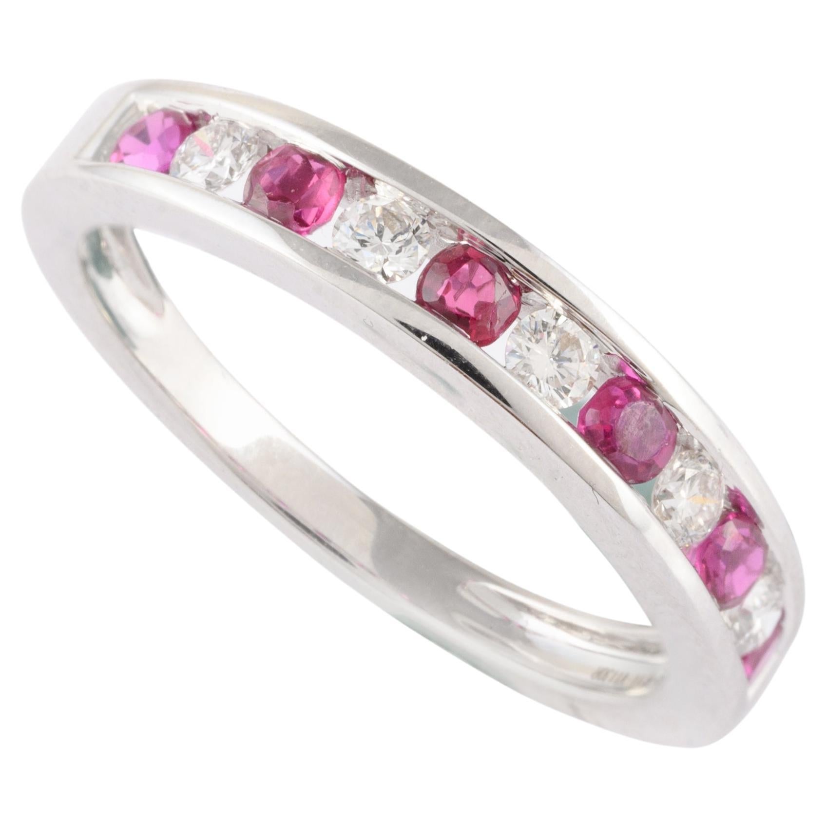 For Sale:  Stacking Ruby Diamond Band Ring in 18 Karat Solid White Gold For Women