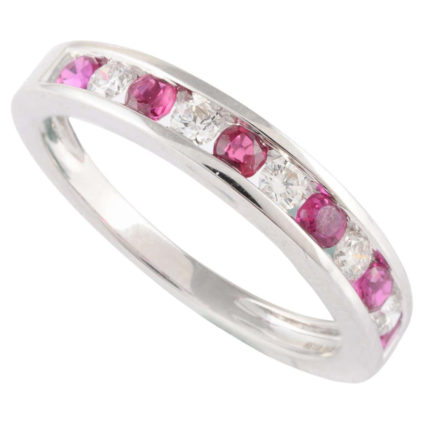 Stackable Ruby Ring Customizable Stacking Ruby Diamond Band Ring in 18 Karat Solid White ...