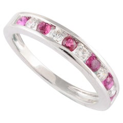Stacking Ruby Diamond Band Ring in 18 Karat Solid White Gold For Women