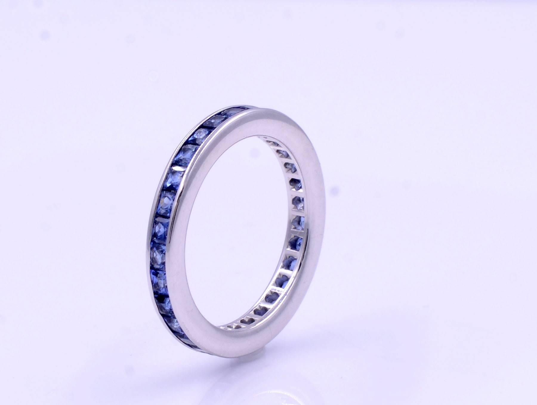 Stackable Sapphire Channel Set Eternity Ring 1.90 Carat, 18 Karat Gold 1