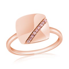 Stapelbarer einreihiger Argyle Pink Diamond Quadratischer Scheibenring 14k Rose Gold