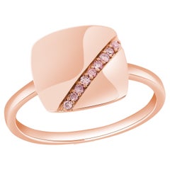 Stackable Single Row Argyle Pink Diamond Square Disk Ring 14k Rose Gold