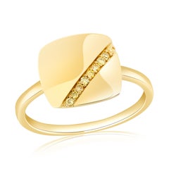 Stackable Single Row Yellow Diamond Square Disk Ring 14k Yellow Gold