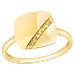 Stackable Single Row Yellow Diamond Square Disk Ring 14k Yellow Gold