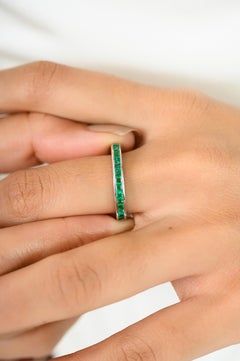 Stackable Sleek Emerald May Birthstone Half Band Ring for Women in 925 Silver