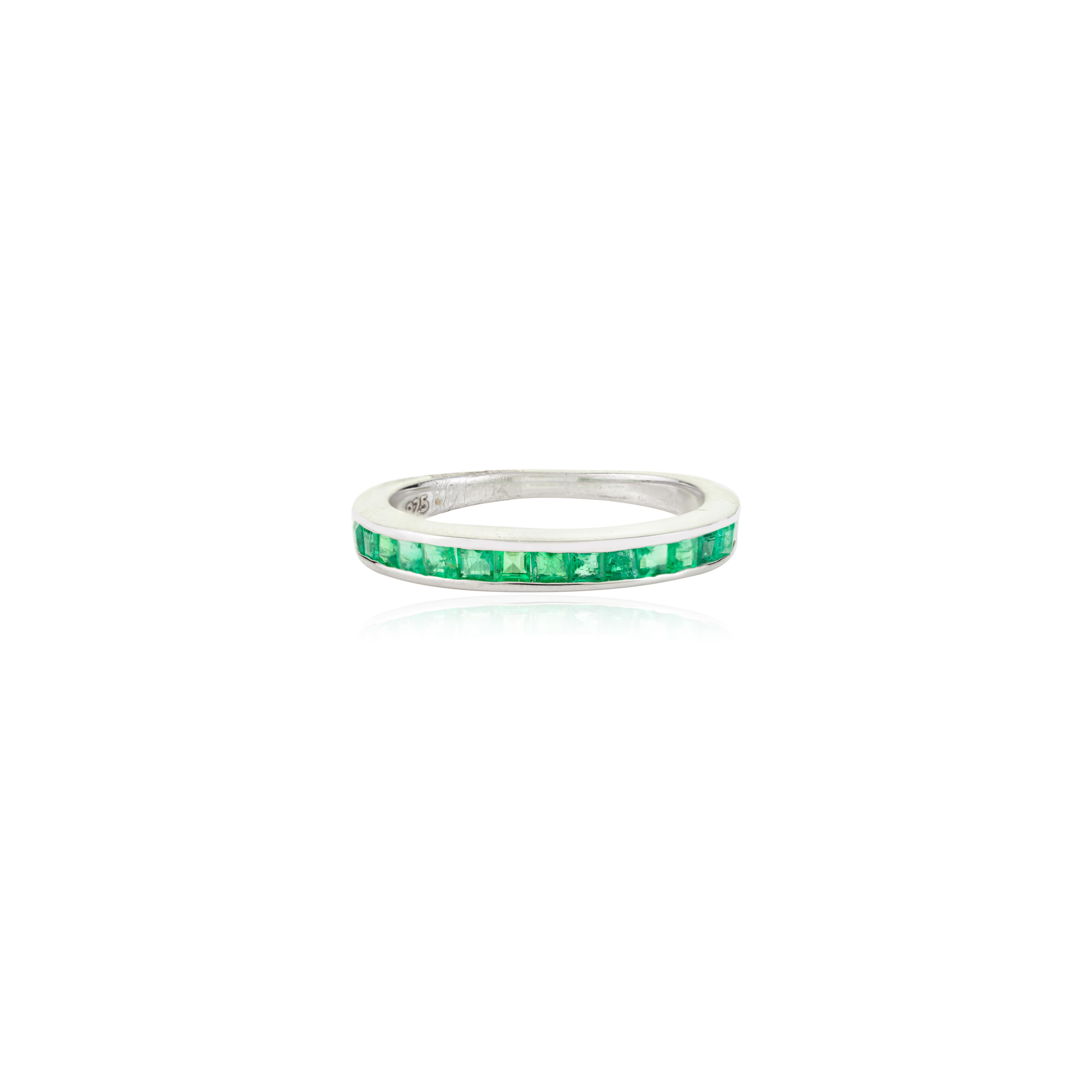 Bague empilable en argent 925 pour femme avec émeraude et pierre de naissance du mois de mai