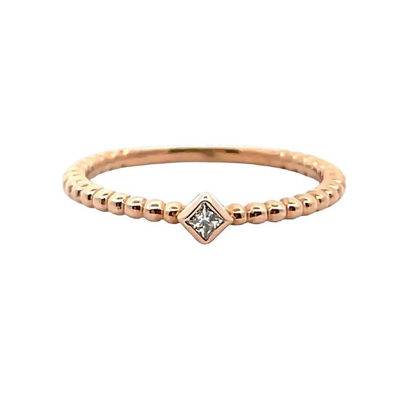Stackable Solitaire Diamond Fashion Ring 0.04 CT in 14K Rose Gold In New Condition For Sale In New York, NY