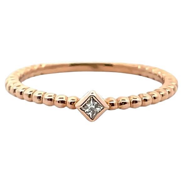 Stackable Solitaire Diamond Fashion Ring 0.04 CT in 14K Rose Gold For Sale