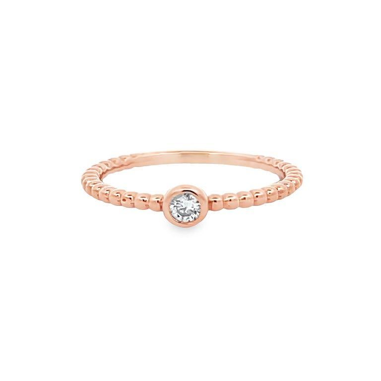 Modern Stackable Solitaire Diamond Fashion Ring 0.16 CT in 14K Rose Gold For Sale