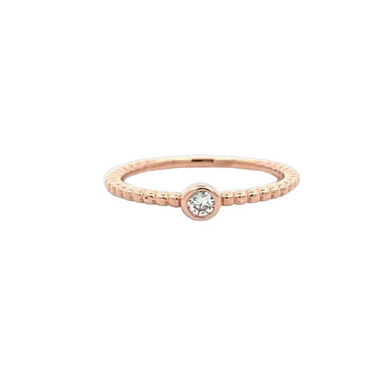 Stackable Solitaire Diamond Fashion Ring 0.16 CT in 14K Rose Gold For Sale 1