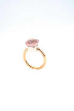 Stackable Special Faceted Rose Quartz Ring Plain 18 Karat Gold