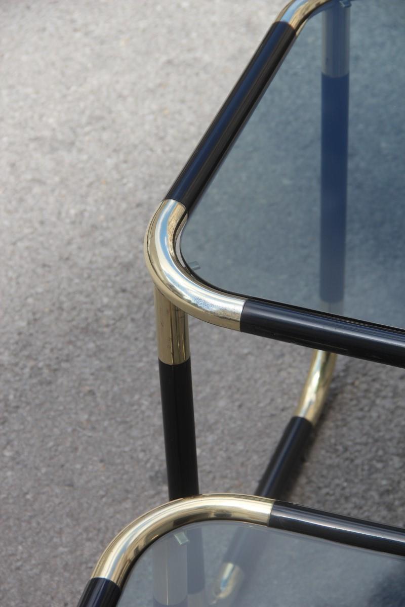 Stackable Tables in Black Resin and Gold Brass Design 1970 Italian Willy Rizzo 5