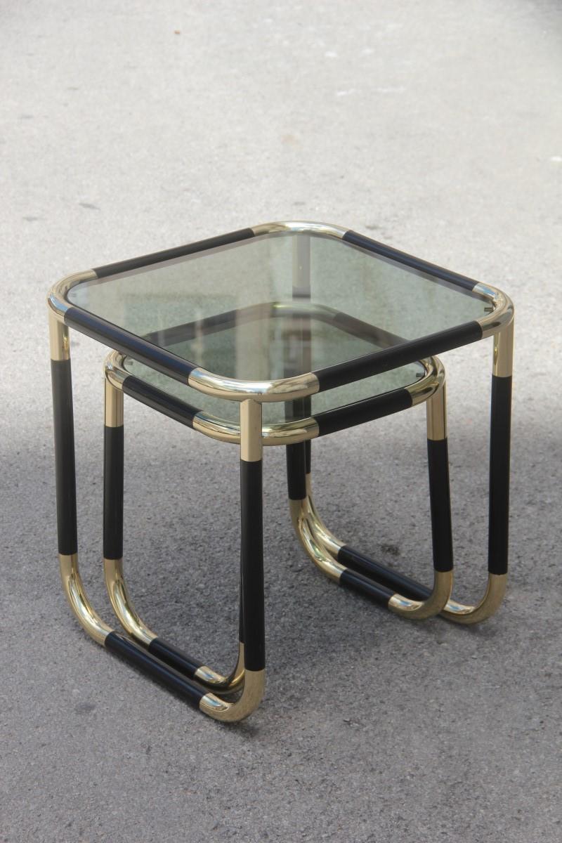 Stackable Tables in Black Resin and Gold Brass Design 1970 Italian Willy Rizzo 6
