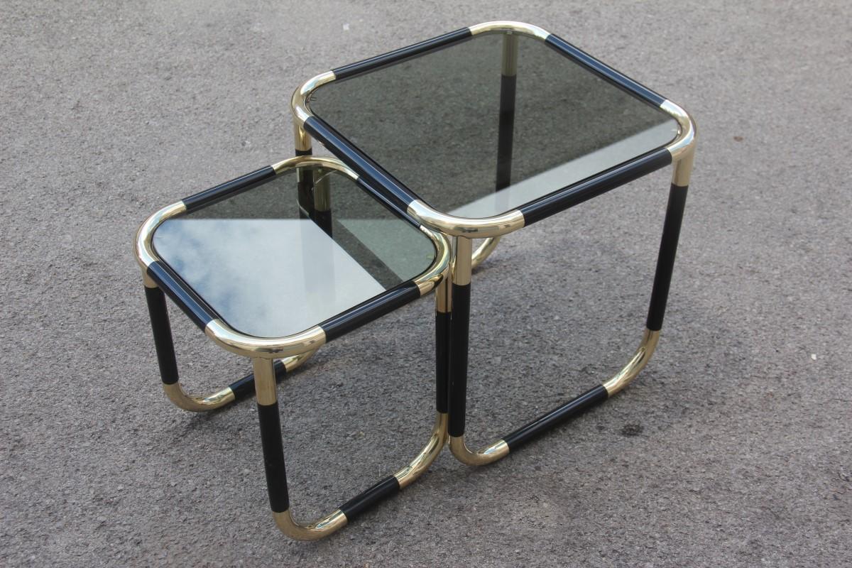 Stackable Tables in Black Resin and Gold Brass Design 1970 Italian Willy Rizzo 7