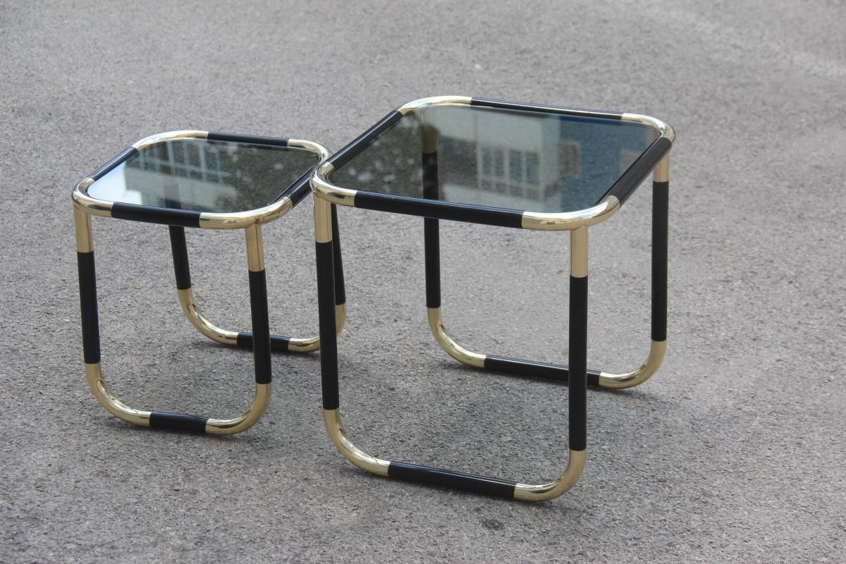 Mid-Century Modern Stackable Tables in Black Resin and Gold Brass Design 1970 Italian Willy Rizzo