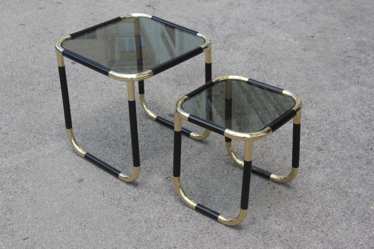 Stackable Tables in Black Resin and Gold Brass Design 1970 Italian Willy Rizzo In Good Condition In Palermo, Sicily