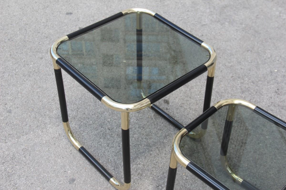 Stackable Tables in Black Resin and Gold Brass Design 1970 Italian Willy Rizzo 2