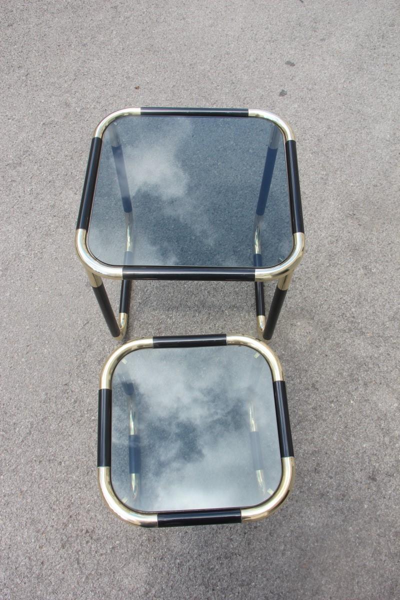 Stackable Tables in Black Resin and Gold Brass Design 1970 Italian Willy Rizzo 3