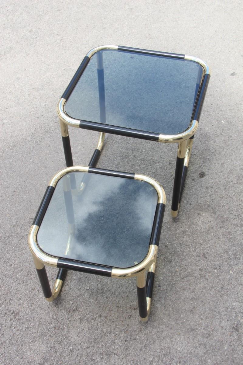 Stackable Tables in Black Resin and Gold Brass Design 1970 Italian Willy Rizzo 4