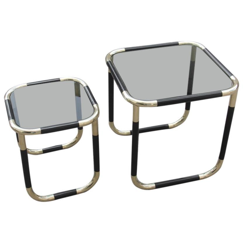 Stackable Tables in Black Resin and Gold Brass Design 1970 Italian Willy Rizzo