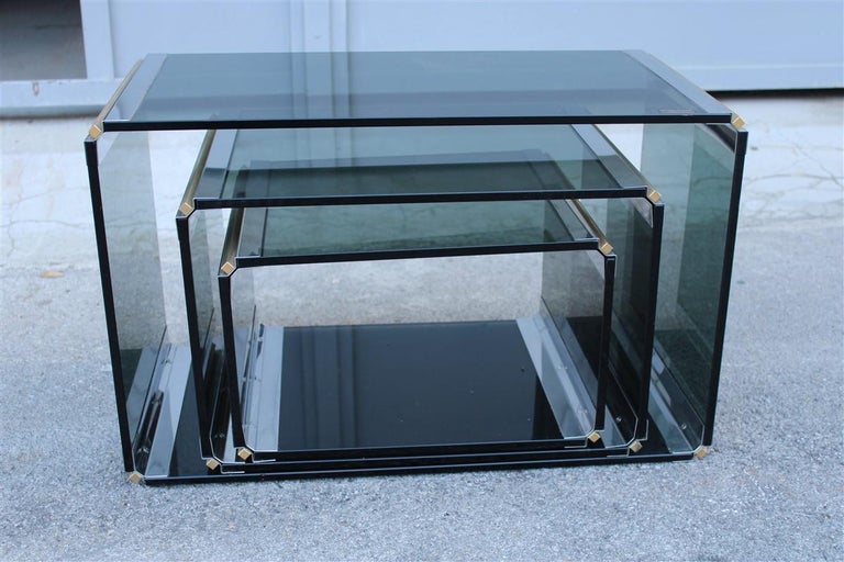 Stackable Tables Stildomus 1970s Italian Glass Steel and Brass Argent ...