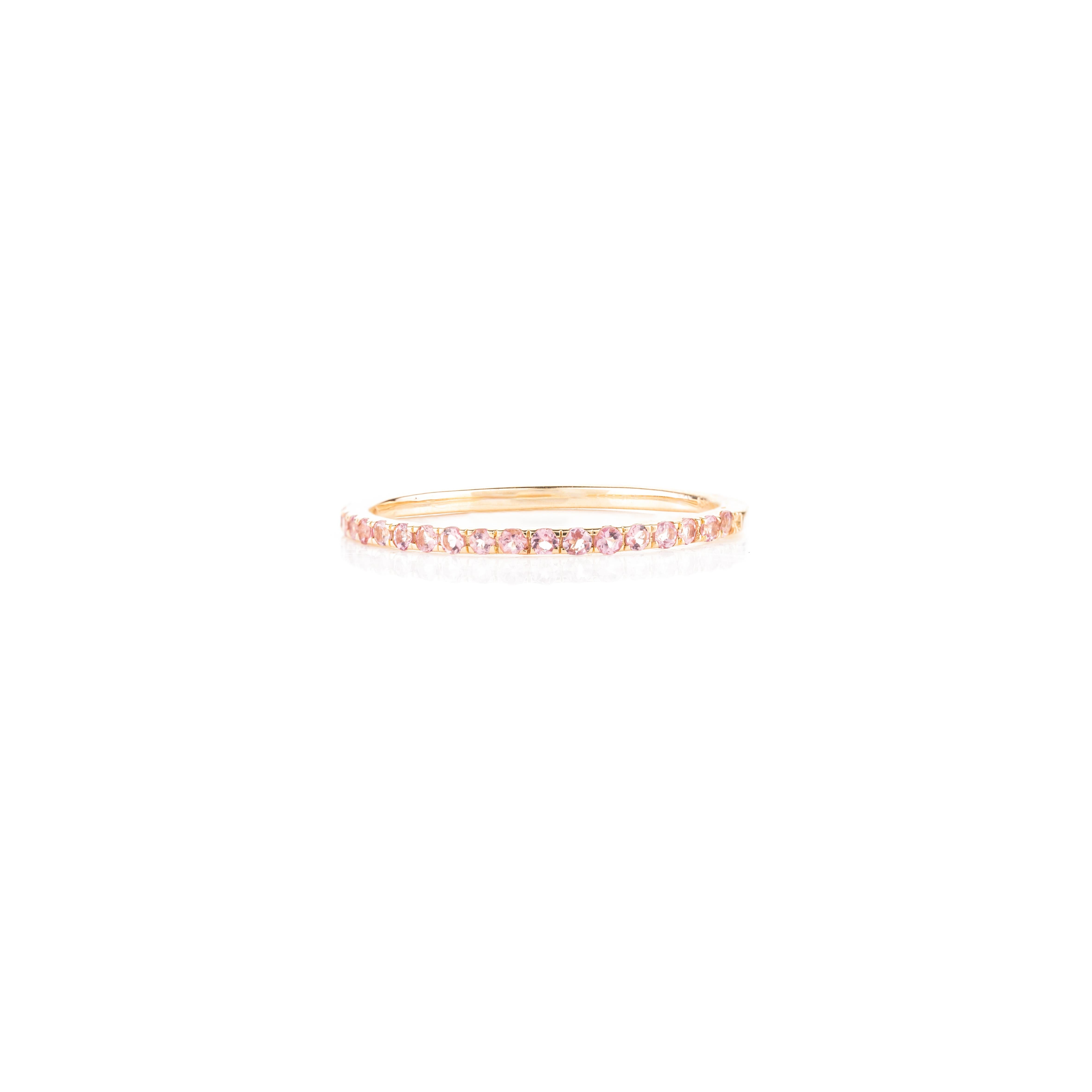 For Sale:  Stackable Thin 14k Solid Yellow Gold Tourmaline Band Ring Gift for Her 3